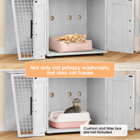 Bac à litière moderne Garvee avec plateforme, double couche, en MDF et fer, blanc, pour l'intérieur et le salon.