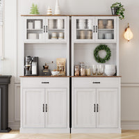 Garvee meuble de cuisine, 180 cm de haut, avec étagères réglables et façade en verre blanc, pour micro-ondes et salle à manger
