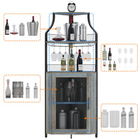 Garvee Meuble de rangement d'angle à 5 niveaux, étagères réglables, MDF et métal, porte coulissante de style grange, gris, pour cuisine et salle à manger, 47 × 45 × 154 cm