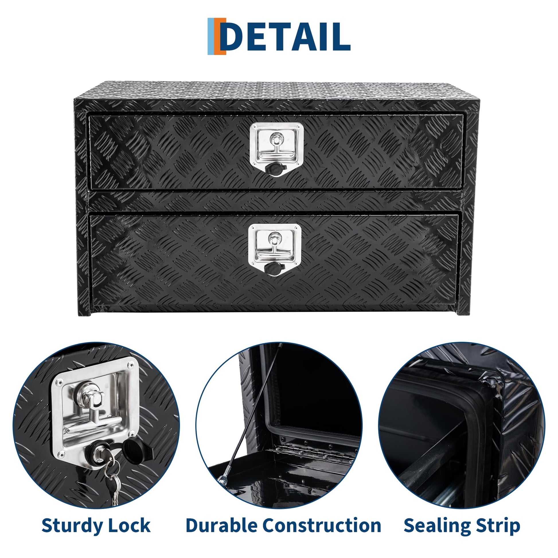 Coffre à outils Garvee 36 pouces en aluminium avec tiroir, organisateur à deux niveaux, verrouillable, étanche, pour camionnette, VR, remorque, argent