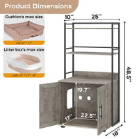 Meuble pour litière Garvee avec étagères de rangement, meuble 2 en 1 pour chat, MDF et fer, gris, pour usage intérieur, 3 étagères, robuste et sans odeur