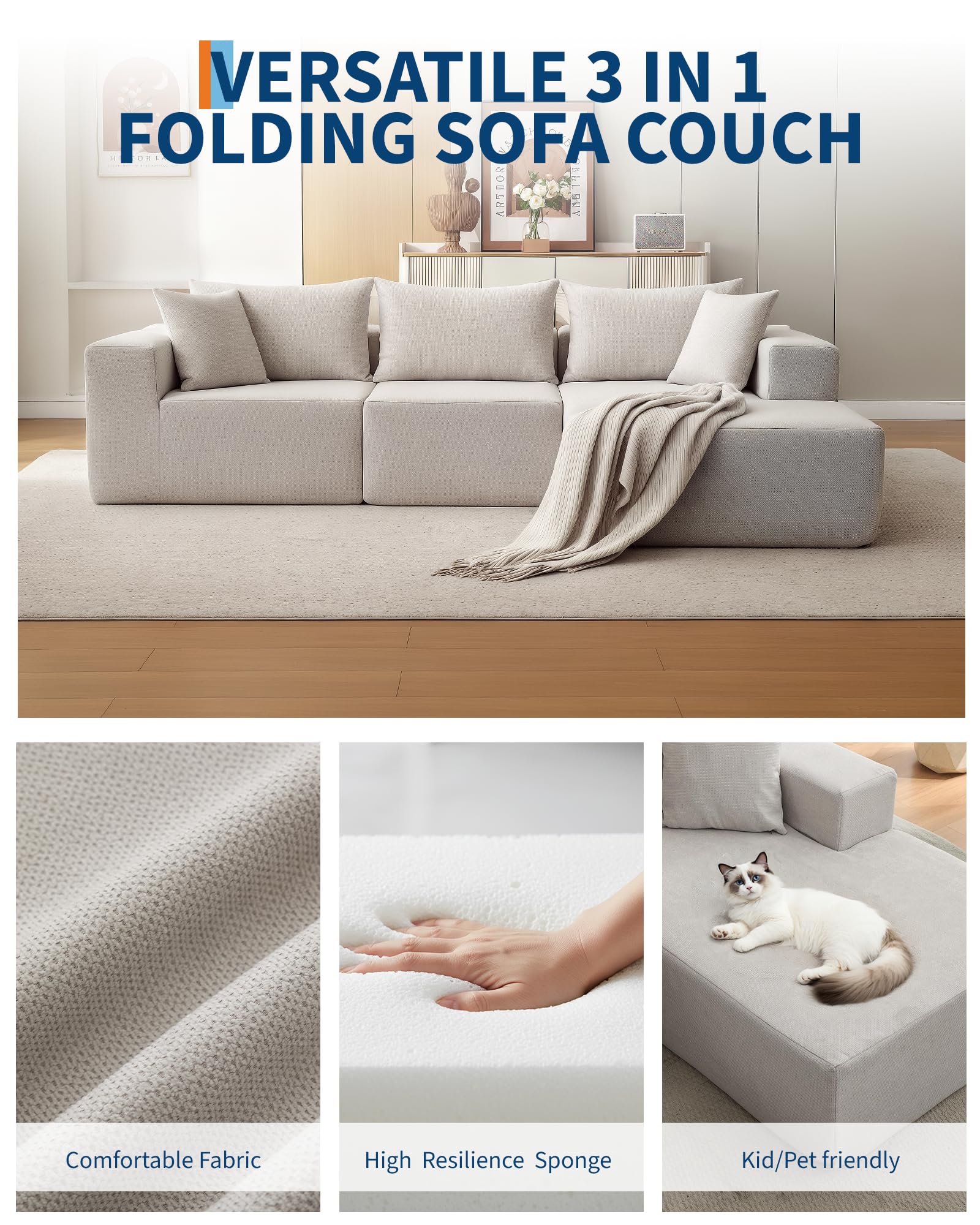 Canapé d'angle modulaire Garvee 108" Cloud, méridienne en L, tissu polymère confort sans os, style polyvalent pour le salon