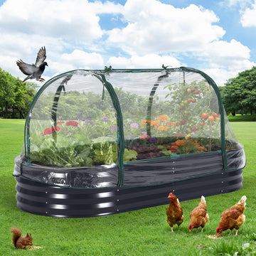 Potager surélevé Garvee, en métal avec filet de protection contre les oiseaux, robuste, en acier galvanisé, pour légumes, fleurs et herbes aromatiques, résistant aux intempéries