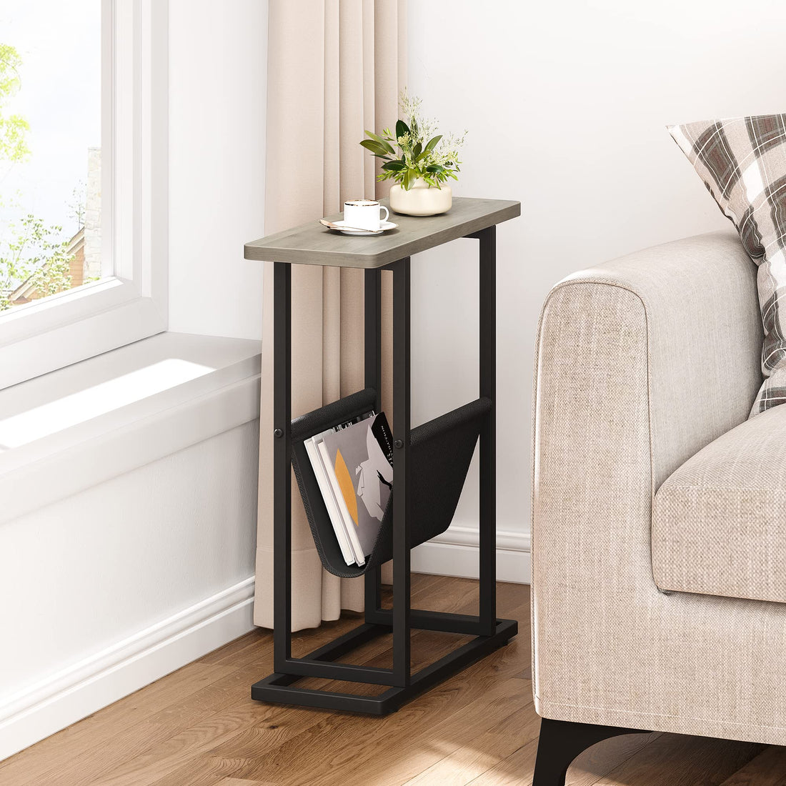 Garvee table d'appoint étroite pour petits espaces avec rangement, salon, bureau, 45 cm l × 18 cm l × 55 cm h, grise