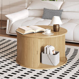 Garvee table basse ronde 71 cm avec rangement, porte tambour flûtée rotative, bois de chêne, double compartiments, sécurité enfants, salon - Bois