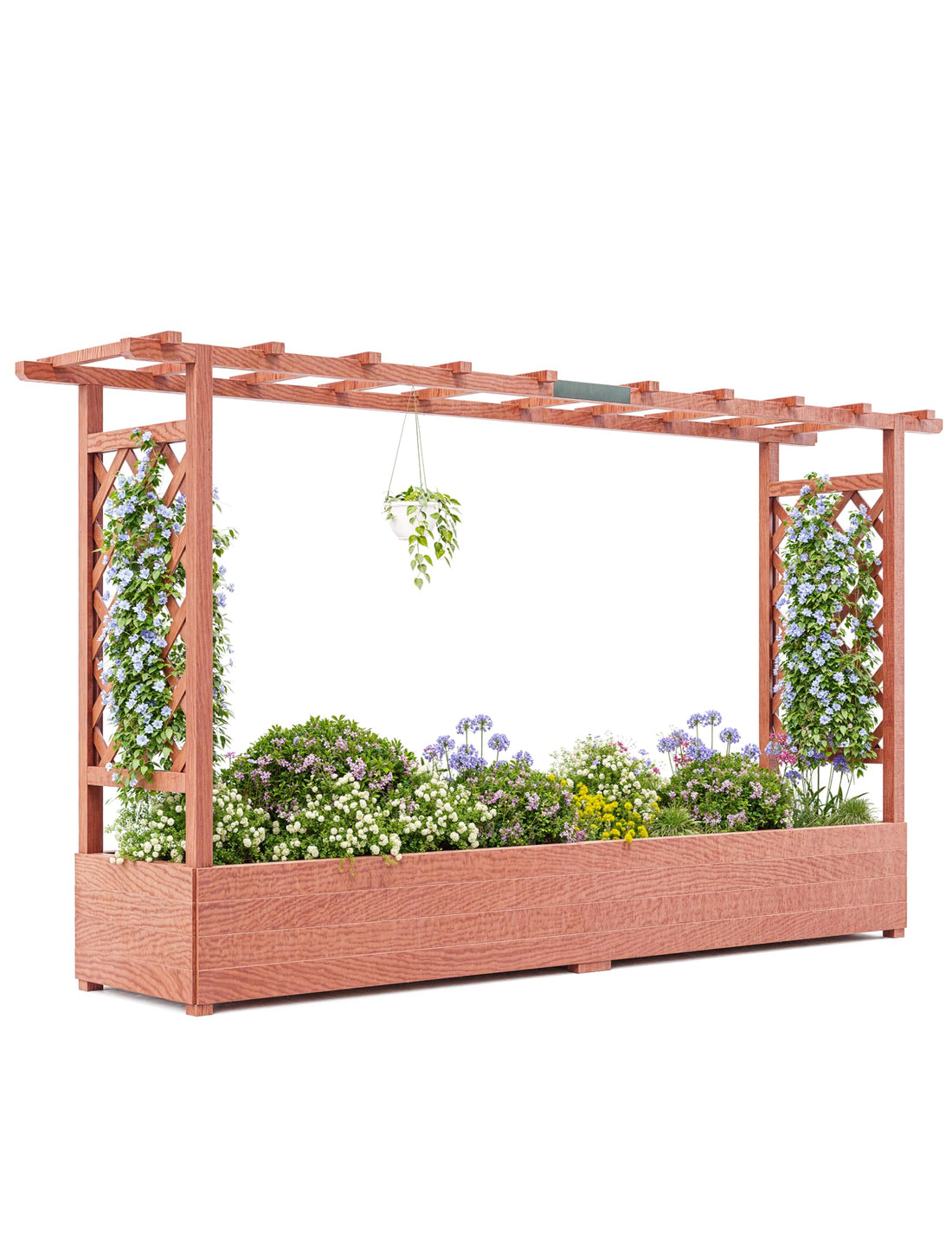 Jardinière surélevée Garvee avec treillis, bac à fleurs en bois de 114 cm (45 pouces), toit suspendu, résistante aux intempéries pour terrasse et balcon, coloris naturels