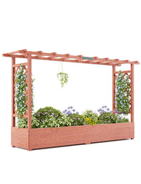 Jardinière surélevée Garvee avec treillis, bac à fleurs en bois de 114 cm (45 pouces), toit suspendu, résistante aux intempéries pour terrasse et balcon, coloris naturels