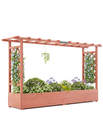 Jardinière surélevée Garvee avec treillis, bac à fleurs en bois de 114 cm (45 pouces), toit suspendu, résistante aux intempéries pour terrasse et balcon, coloris naturels