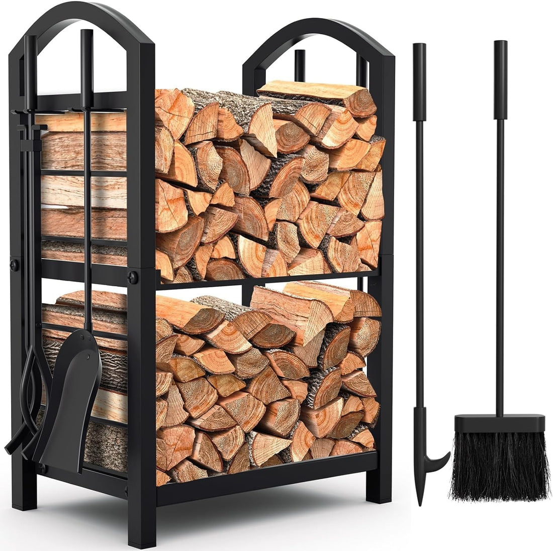 Étagère en bois Garvee pour usage intérieur et extérieur avec accessoires de cheminée, 40 x 30 x 75 cm, noire, résistante