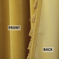 Rideaux Garvee en velours jaune 107 x 244 cm, occultants et insonorisants, 100 % polyester, style bohème, à pompons, pour salon ou chambre.