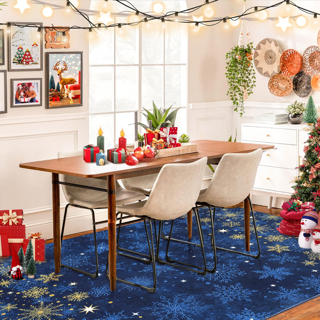 Tapis de salon Garvee, grand format, décoration de Noël, 200 x 290 cm, bleu, doux, à poils courts, antidérapant