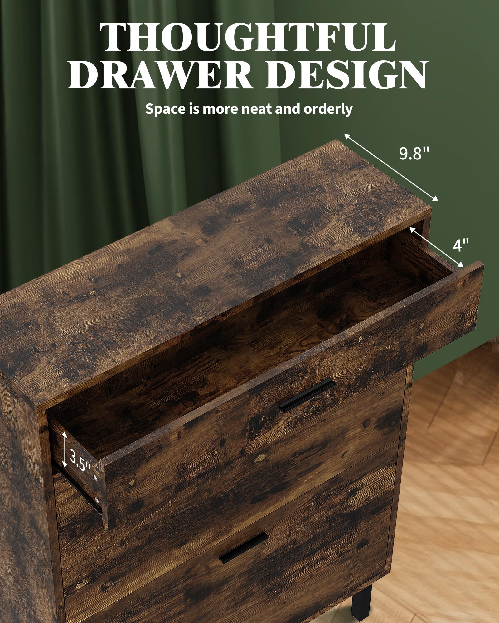 Meuble à chaussures étroit en bois Garvee avec 3 tiroirs, anti-basculement, pour entrée et couloir, multicolore