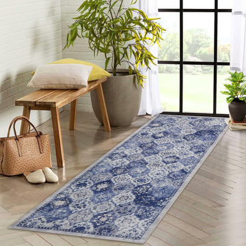 Tapis vintage Garvee grand format 60x180cm, doux, lavable, antidérapant, en polyester à poils courts, pour salon et chambre.