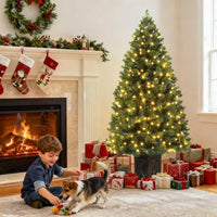 Sapin de Noël artificiel vert Garvee de 1,37 m (4,5 pi) avec 300 lumières DEL, 8 modes d'éclairage, aiguilles en PVC, pot en ciment pour une utilisation intérieure et extérieure, branches denses, vert
