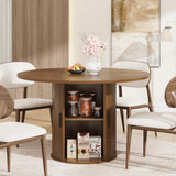 Garvee Table à manger ronde de 119 cm, finition noyer, rangement à 2 niveaux et porte coulissante, pour 4 personnes - Noyer