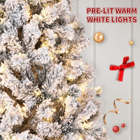 Sapin de Noël artificiel Garvee 183 cm – Aspect givré naturel, LED blanc chaud, socle en métal pour grandes pièces