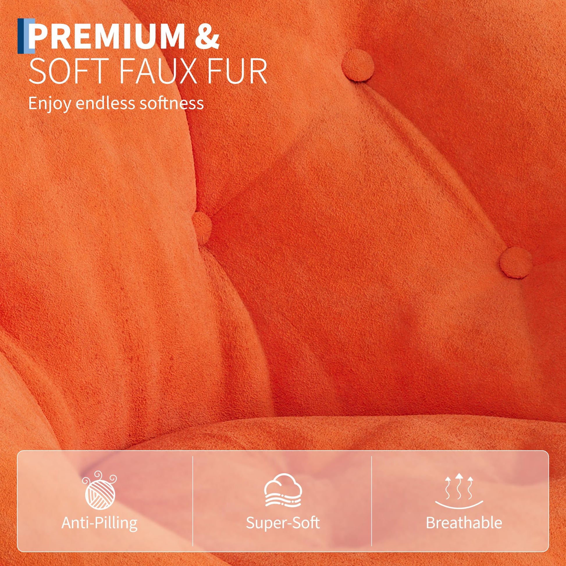 Fauteuil Garvee Saucer Lounge Chair avec structure en métal doré, revêtement surdimensionné en fausse fourrure, pliable, confortable, orange pour chambre et salon