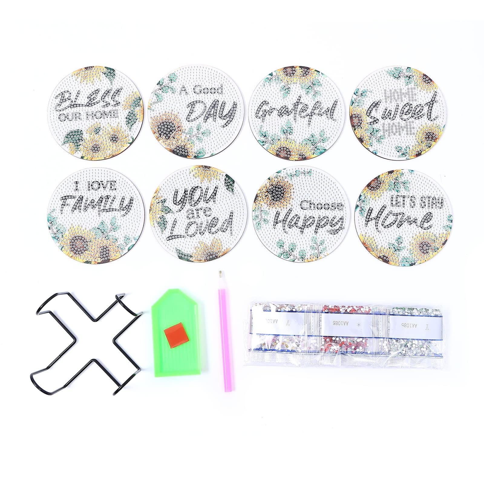 Kit de peinture diamant Garvee 8 pièces à faire soi-même, motif tournesol, bois, avec support et colle, décoration pour la maison et la cuisine, coloré