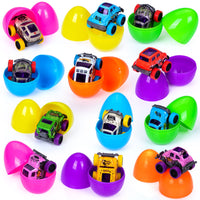 Garvee - Lot de 12 œufs de Pâques avec camions monstres à rétrofriction, motifs graffiti colorés, 7,9 cm x 5,3 cm, multicolores, idéal pour la chasse aux œufs de Pâques et les fêtes d'enfants.