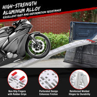 Rampe de chargement Garvee pour moto, 340 kg (750 lb), pliable en aluminium, antidérapante, avec sangles de sécurité, pour pick-up, remorque, quad, moto, jardinage, 226 x 28 cm (89 x 11 pouces), argent