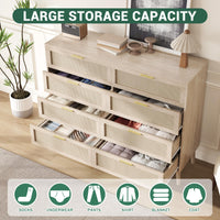 Commode Garvee en rotin à 8 tiroirs, spacieuse et robuste, pour chambre et entrée, coloris naturels
