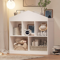 Étagère à jouets Garvee à 5 niveaux avec toit décoratif – Étagère de rangement en bois blanc pour chambres d'enfants, 90 x 90 x 30 cm