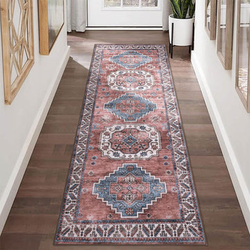 Tapis de salon vintage Garvee, doux, lavable, style campagnard oriental, rose, 60 x 230 cm