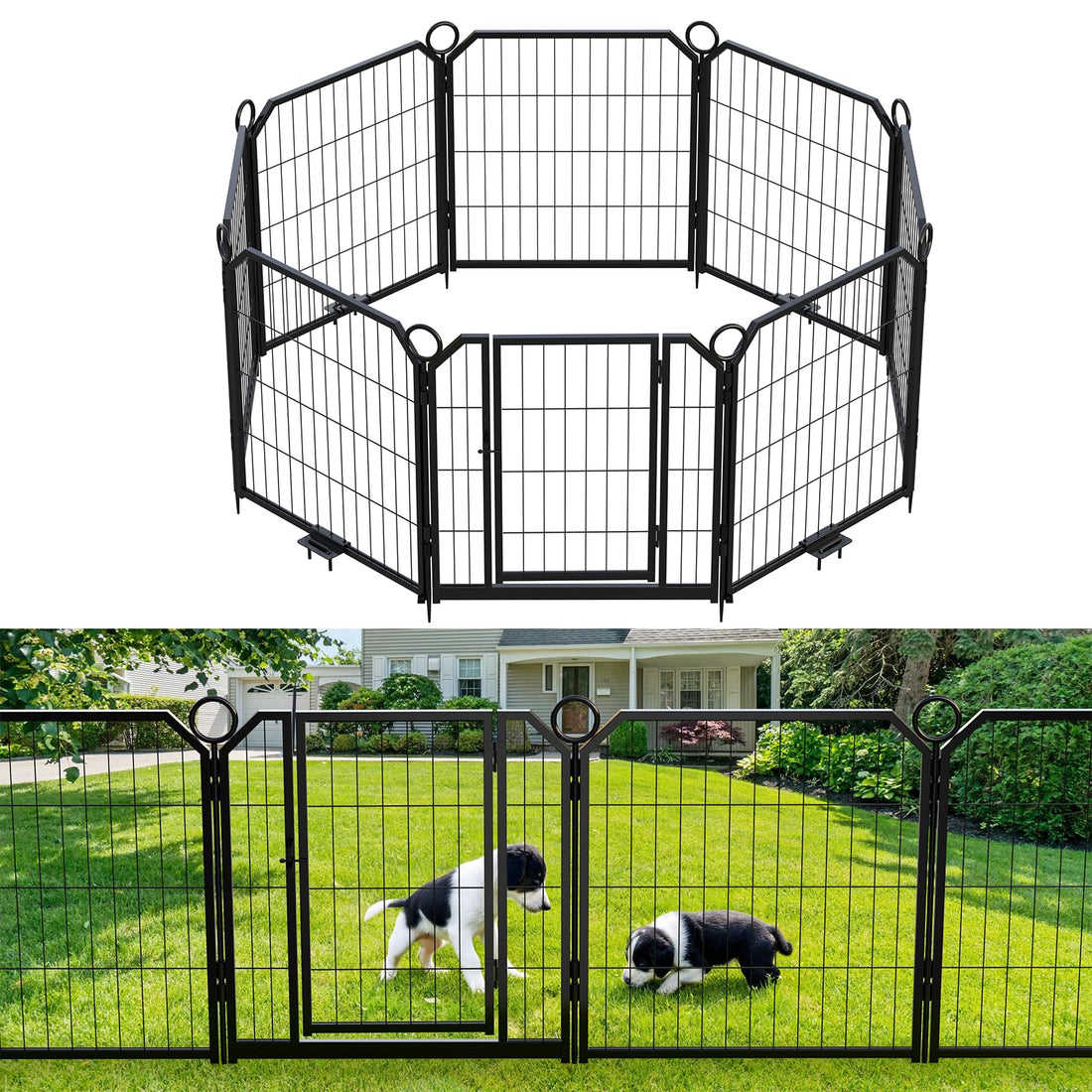 Garvee Parc pour Chien 61 cm, 8 Panneaux en Métal Robuste, Enclos Intérieur/Extérieur pour Chiot, Camping-Car, Jardin et Cour