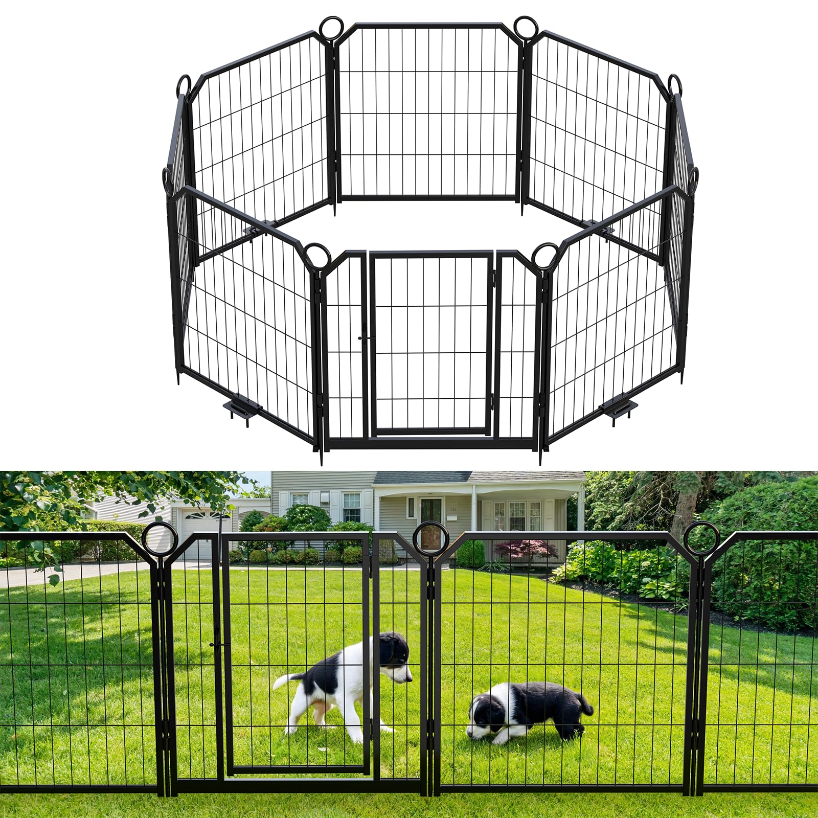 Garvee Parc pour Chien 61 cm, 8 Panneaux en Métal Robuste, Enclos Intérieur/Extérieur pour Chiot, Camping-Car, Jardin et Cour
