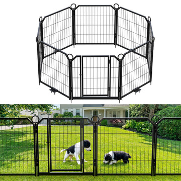 Garvee Parc pour Chien 61 cm, 8 Panneaux en Métal Robuste, Enclos Intérieur/Extérieur pour Chiot, Camping-Car, Jardin et Cour