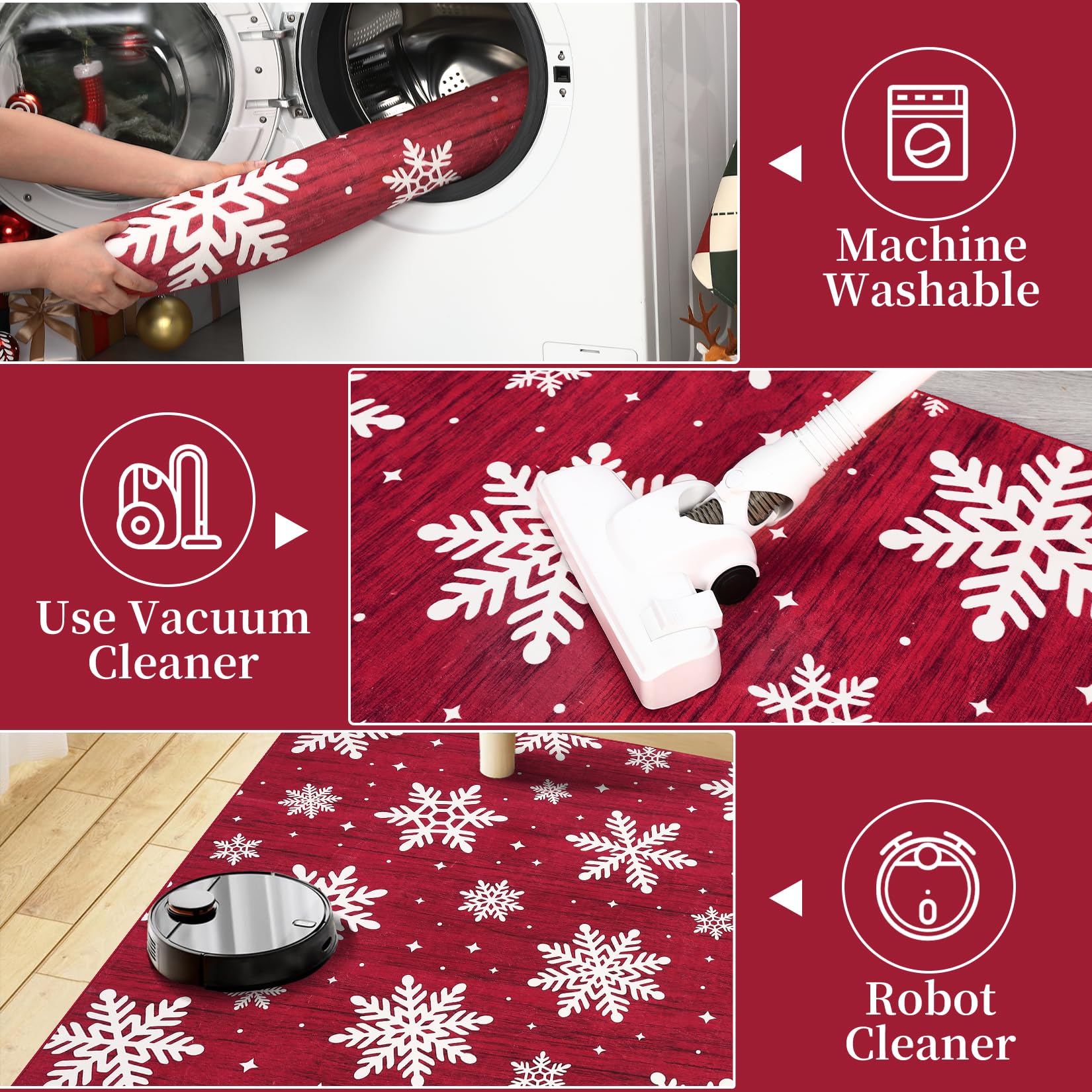 Tapis de Noël moderne Garvee grand format avec bordure de Noël et flocons de neige, pour salon, chambre ou salle à manger, 140 x 200 cm, multicolore