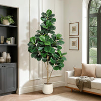 Ficus lyrata artificiel Garvee de 1,8 m (6 pi) avec 108 feuilles, pot blanc de 23 cm (9 po), pour salon et bureau, facile d'entretien