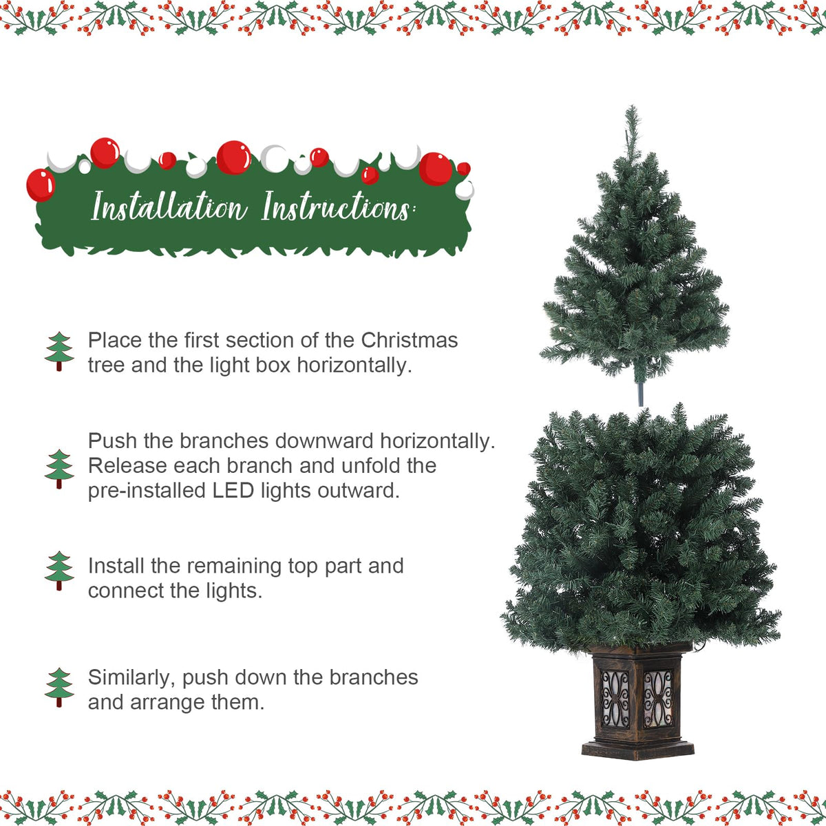 Garvee sapin de Noël vintage de 145 cm avec structure en métal, 300 LED, 8 modes d'éclairage, prise européenne et boîte lumineuse en forme d'oiseau à neuf têtes