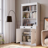 Garvee bibliothèque de 180 cm de haut avec tiroir, 5 niveaux, étagères réglables, bois, portes à persiennes, blanche, pour salon et bureau, robuste et polyvalente