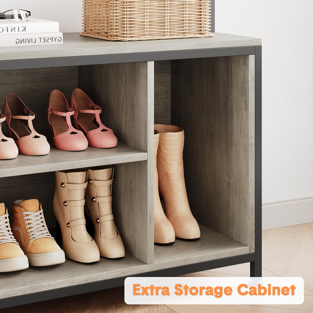 Garvee Porte-manteau avec banc et armoire 5 en 1, organisateur pour couloir et entrée, en bois, réglable et robuste