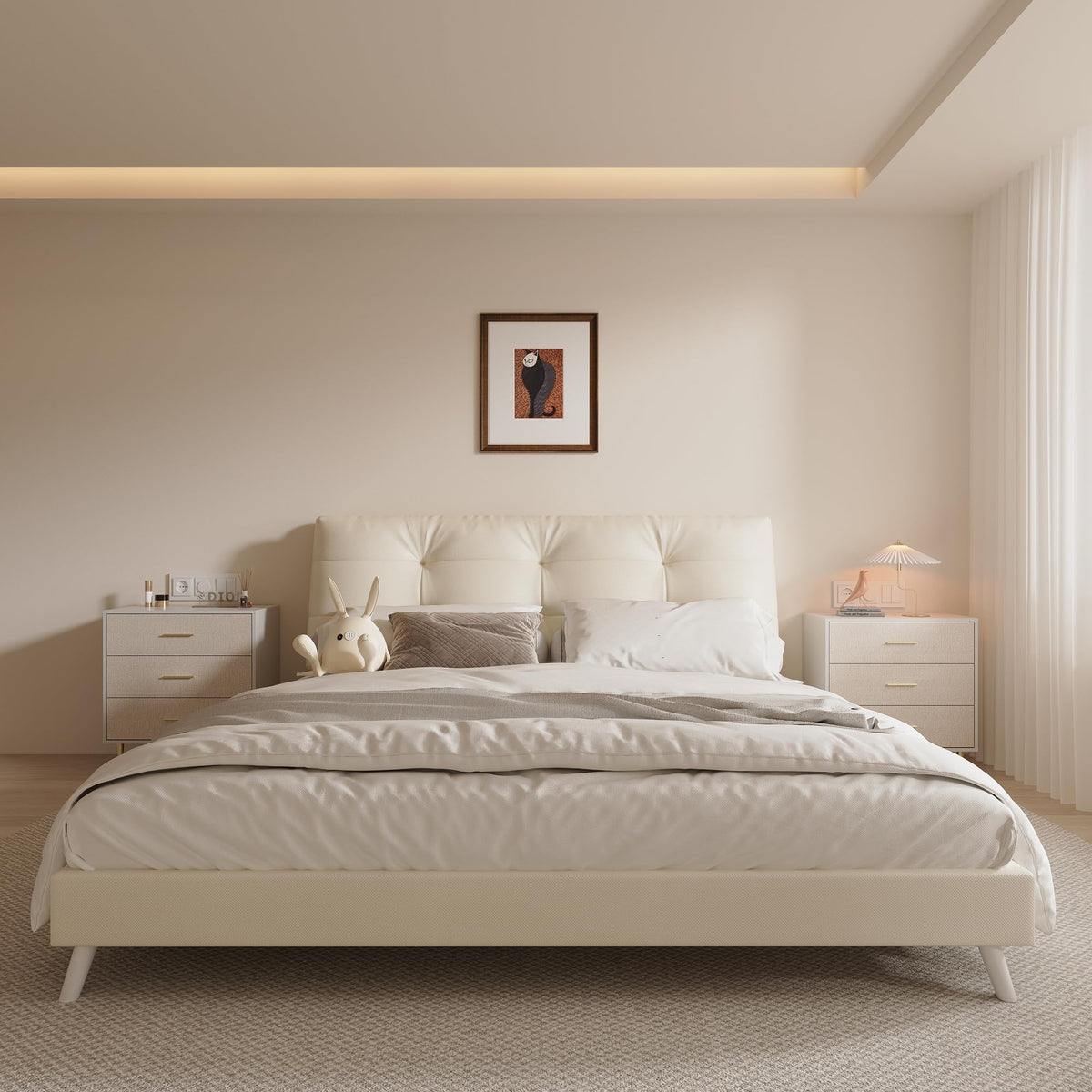 Commode élégante Garvee à 3 tiroirs, blanche avec détails dorés, pour chambre et salon, design minimaliste, construction robuste