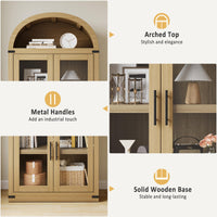 Garvee Bibliothèque Arquée avec Portes en Verre, Armoire de Rangement Style Campagne en MDF, 181,2 cm, pour Salon et Bureau
