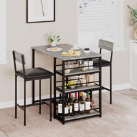 Garvee Ensemble table de bar avec 2 chaises rembourrées et 3 étagères de rangement, pour petits espaces et appartement, gris