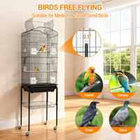 Cage à oiseaux Garvee avec plateforme de jeu, support à roulettes amovible, en métal, pour usage domestique et commercial, grand modèle, argentée