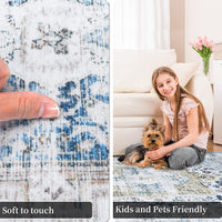Tapis rectangulaire moderne Garvee, facile d'entretien et antidérapant, pour couloir et salon, 80 x 150 cm, teinte bleue
