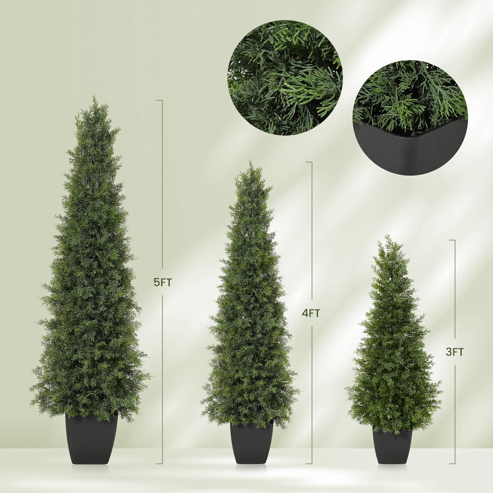 Arbre topiaire artificiel en cèdre Garvee de 122 cm (48 pouces), résistant aux UV, réaliste, tronc en bois, résistant aux intempéries, lot de 2, décoration de Noël extérieure verte
