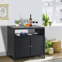 Armoire de rangement d'extérieur Garvee en résine tressée avec étagère, résistante aux intempéries, table en aluminium, 2 portes, fermeture magnétique, grise, pour jardin et terrasse