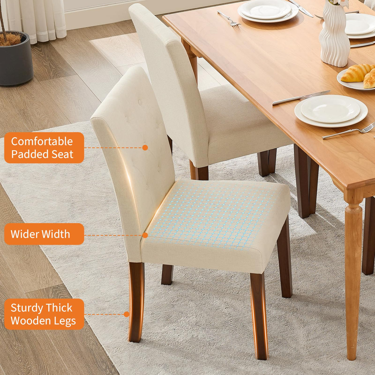 Garvee ensemble de 2 chaises de salle à manger, modernes, rembourrées, pieds en bois robustes, revêtement en lin, pour salles à manger et cafés
