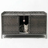 Garvee Boîte à Litière Chat en Rotin Tissé à la Main Avec Porte et Crochet Pour Salon et Chambre Grand Espace Matériau Écologique, Gris - Gray