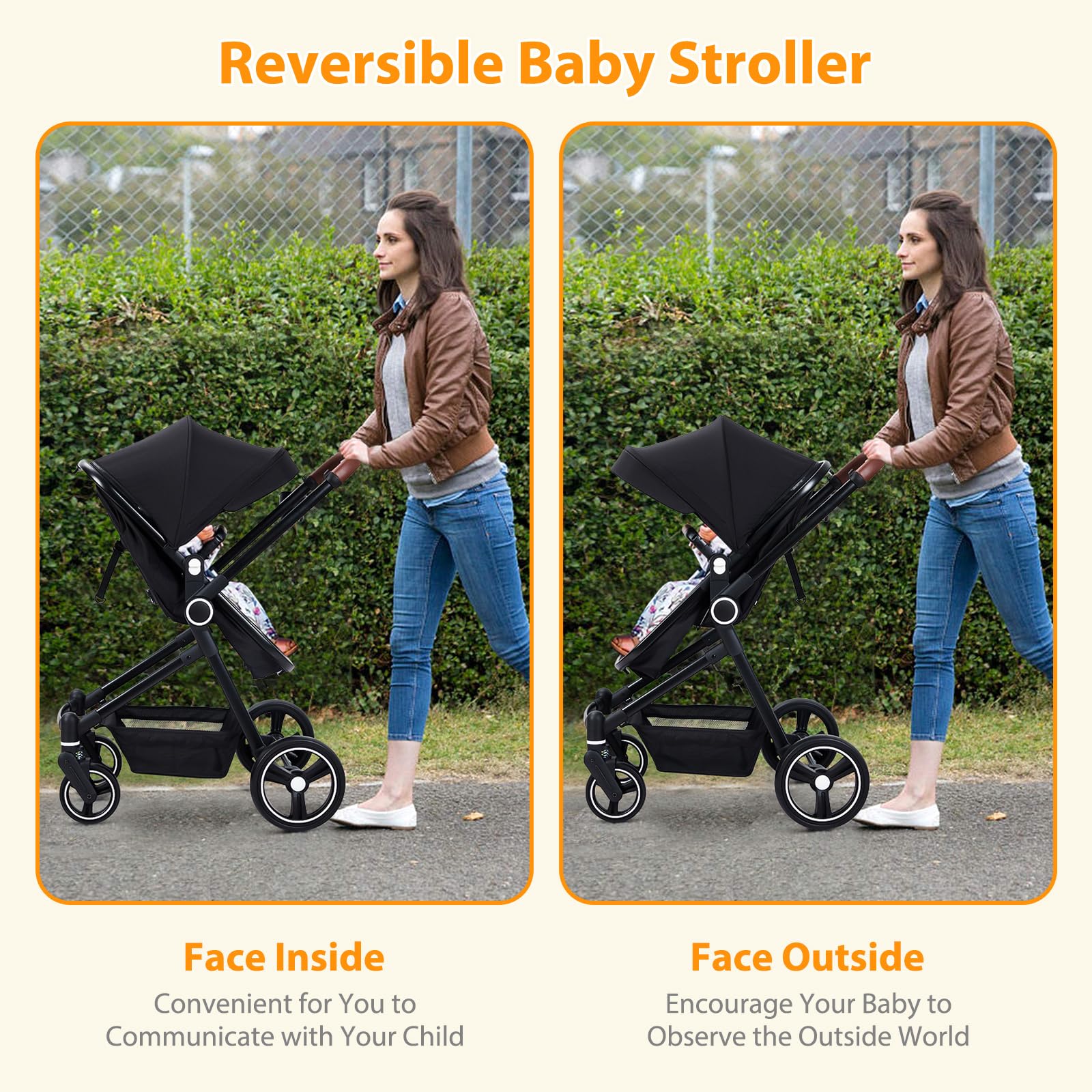 Poussette combinée 3 en 1 Garvee, ensemble complet avec nacelle, landau et siège auto pour enfants de 0 à 22 kg, coloris noir.