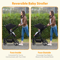 Poussette combinée 3 en 1 Garvee, ensemble complet avec nacelle, landau et siège auto pour enfants de 0 à 22 kg, coloris noir.