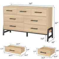 Commode Garvee à 7 tiroirs en MDF, table imperméable pour chambre et salon, design moderne et robuste, 132 x 41 x 81 cm, coloris naturel