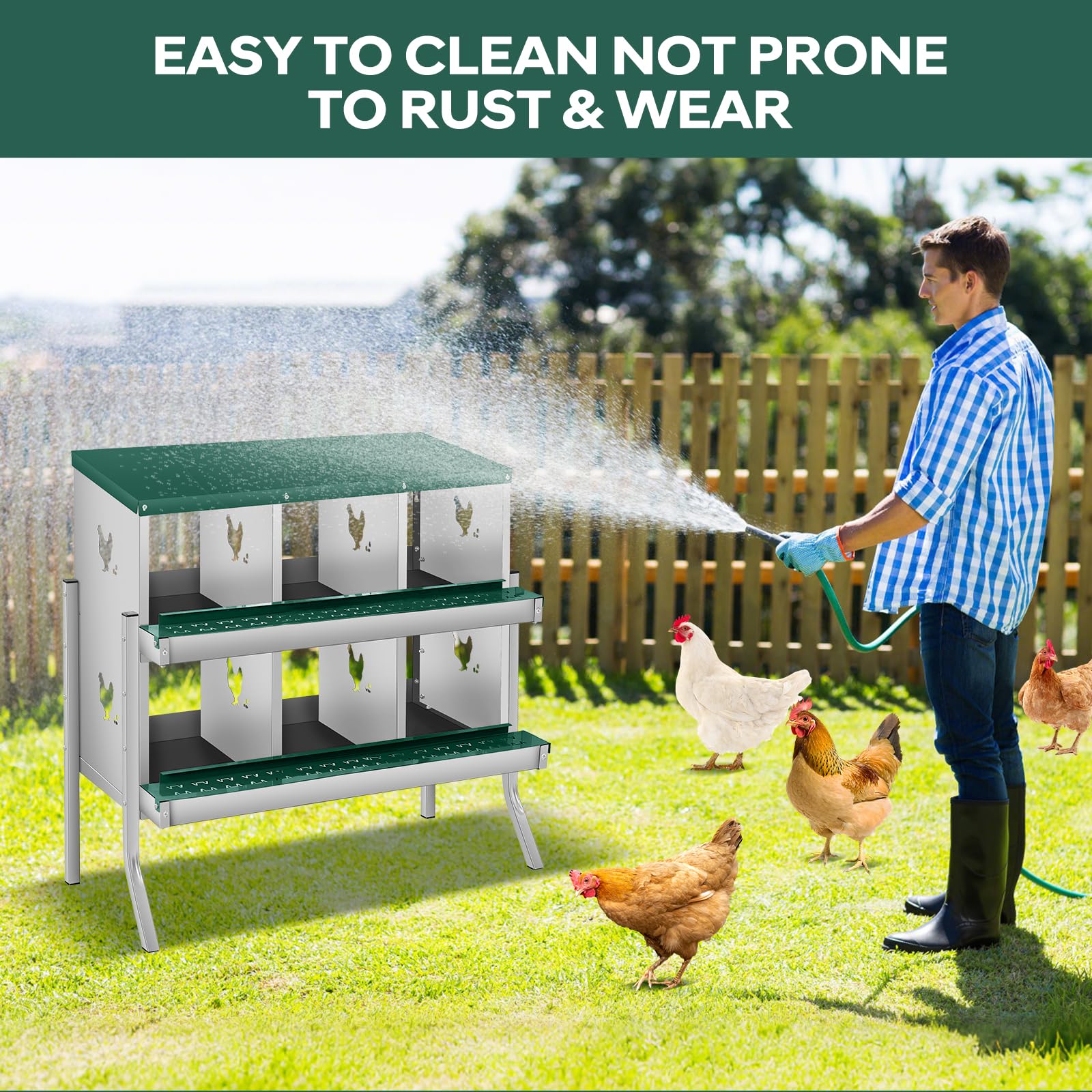 Nichoir à poules Garvee, 6 compartiments, acier galvanisé, système de roulement, ventilé, sans outil, fixation murale, poulailler, jardin