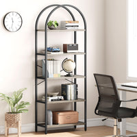 Garvee Bibliothèque arquée à 5 niveaux, 180cm, étagère industrielle en métal gris pour salon, bureau ou chambre
