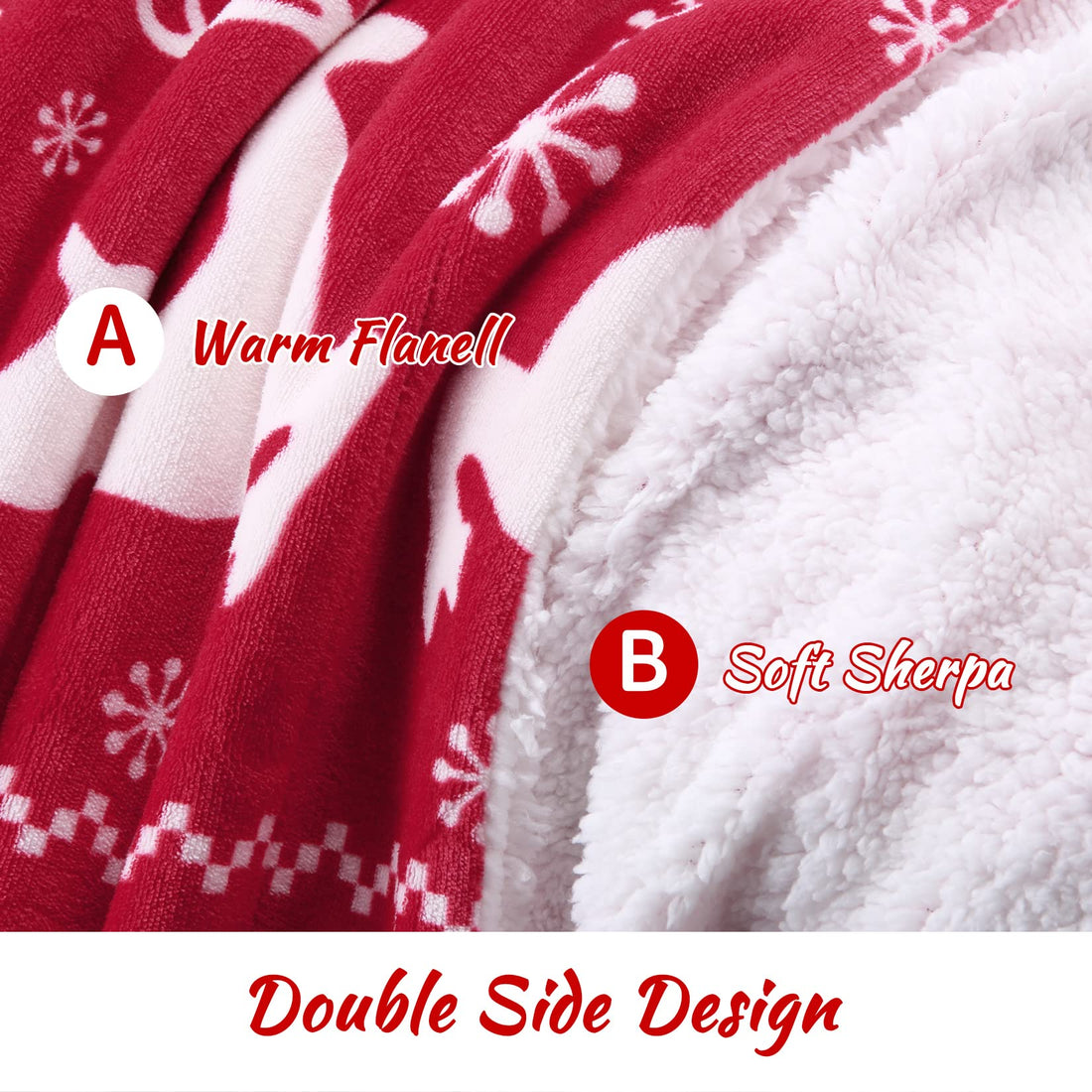 Garvee Plaid en polaire sherpa douce avec motif de rennes rouges pour canapé et lit 127 x 152 cm rouge